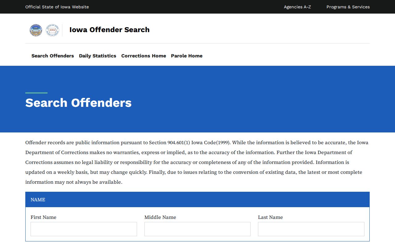 Iowa DOC offender record search used for O'Brien County correctional lookups