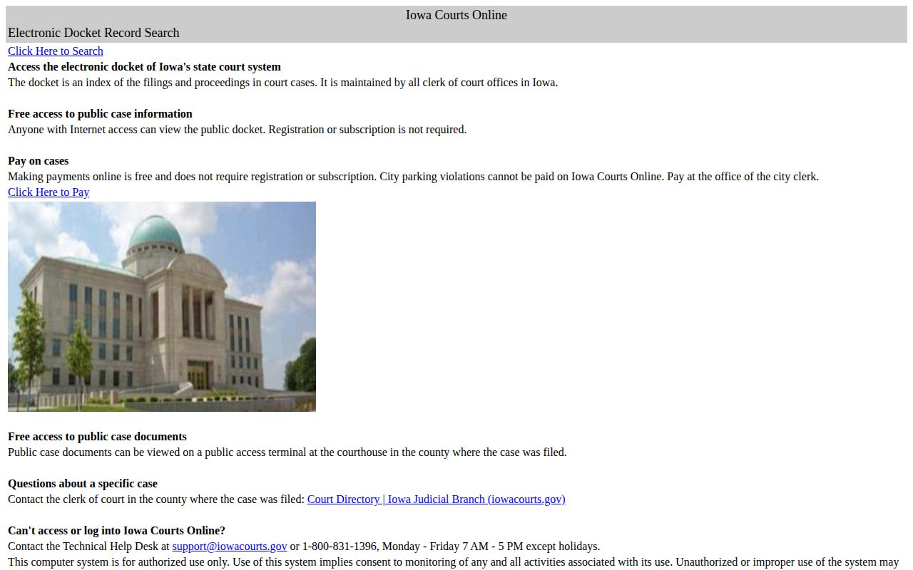 Iowa Courts Online search for O'Brien County arrest case dispositions
